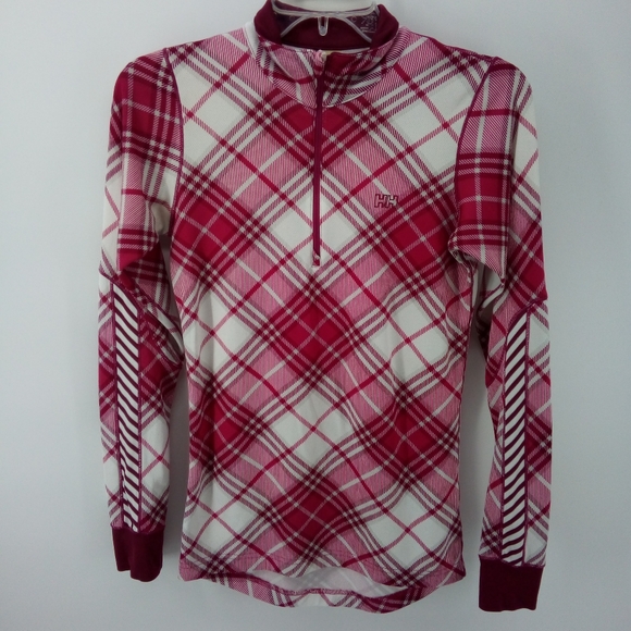 HELLY HANSEN Women's Lifa Stretch 1/4 Zip Base Layer Top S Tartan Pattern Pink - Picture 1 of 9